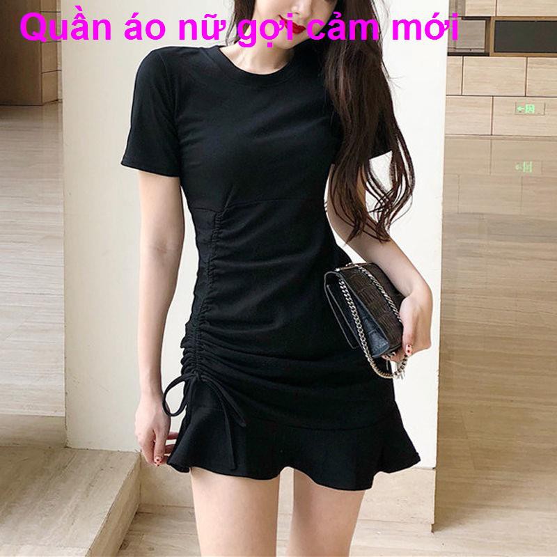 Váy đuôi cá xếp nếp mùa hè có dây rút ngắn thắt eo gợi cảm Hàn Quốc phong cách quần áo phụ nữ