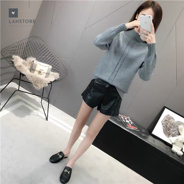 Áo len nữ cổ 3 phân trần gân thừng ấm áp LAHSTORE thu đông 2021 (Xám)