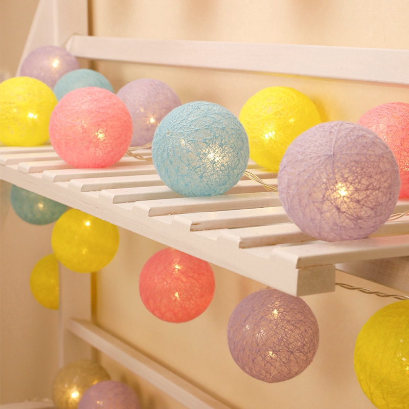 Dây Đèn Led 20 Bóng Hình Quả Cầu Bằng Cotton Trang Trí Tiệc