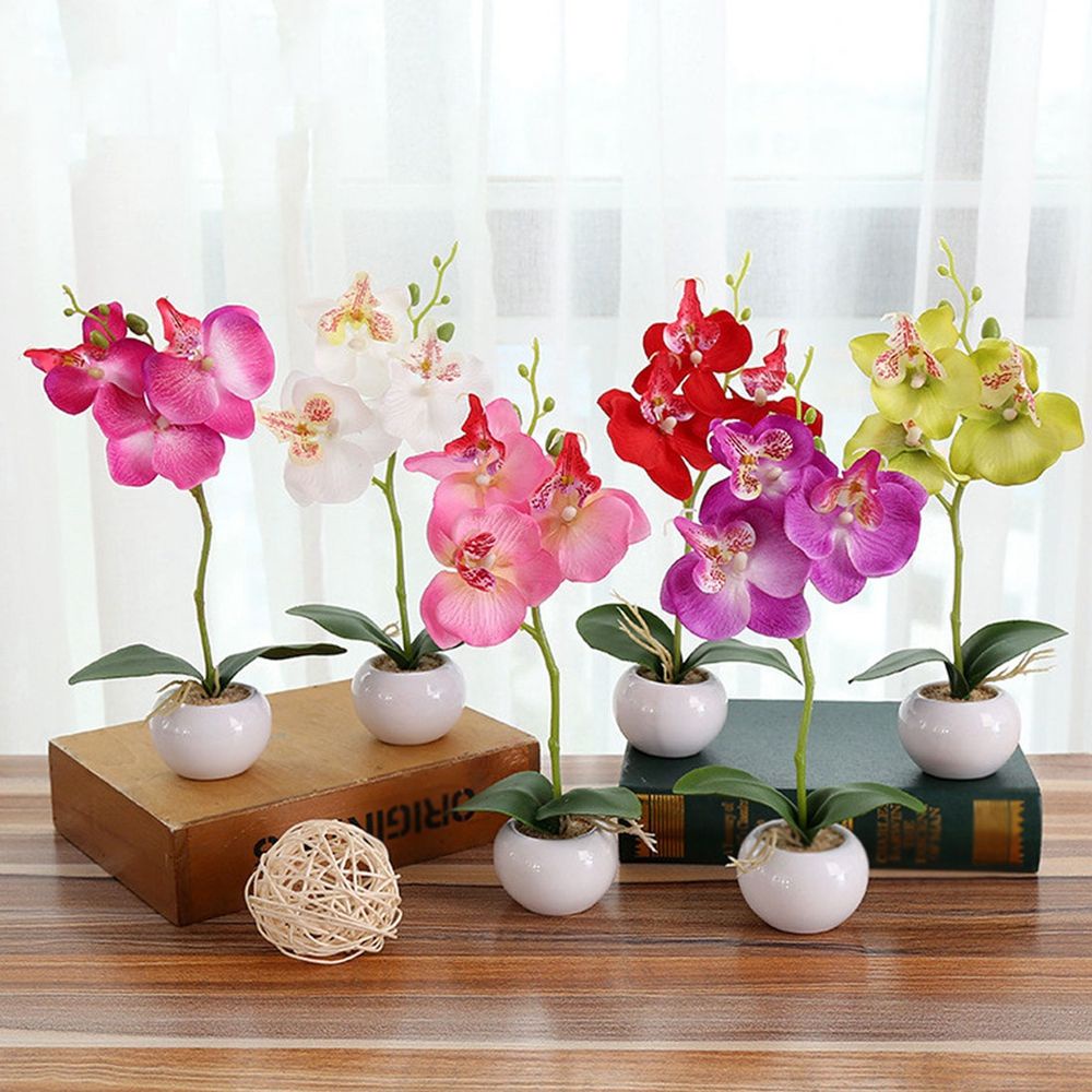 Nhánh hoa lan giả bằng lụa 29cm nhiều màu trang trí tiệc cưới