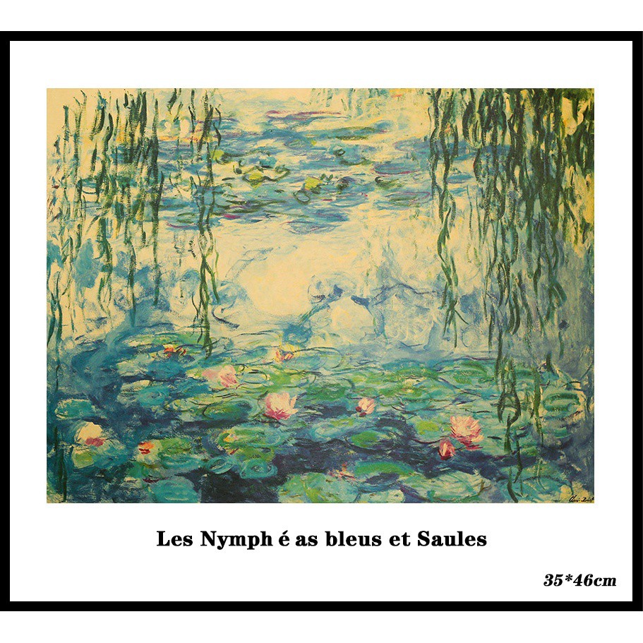 Art&Landscape "Monet Les Nymphéas bleus et Saules" poster Kraft Paper Wallpaper wall poster Paintings Vintage 35*46cm