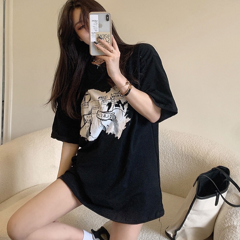Áo Thun Ngắn Tay Dáng Rộng In Họa Tiết Thời Trang Mùa Hè Hàn Quốc Dành Cho Nữ