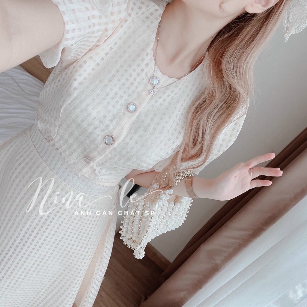 Sét váy uzlang đi tiệc, áo tay phồng croptop mix chân váy xoè,  sét tiểu thư dự tiệc chất xô 2 lớp cao cấp