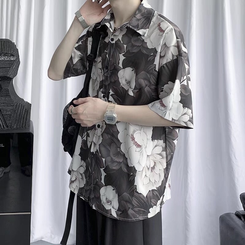 Áo Sơ Mi Nam Họa Tiết Bông Hoa Hồng Trắng | BigBuy360 - bigbuy360.vn