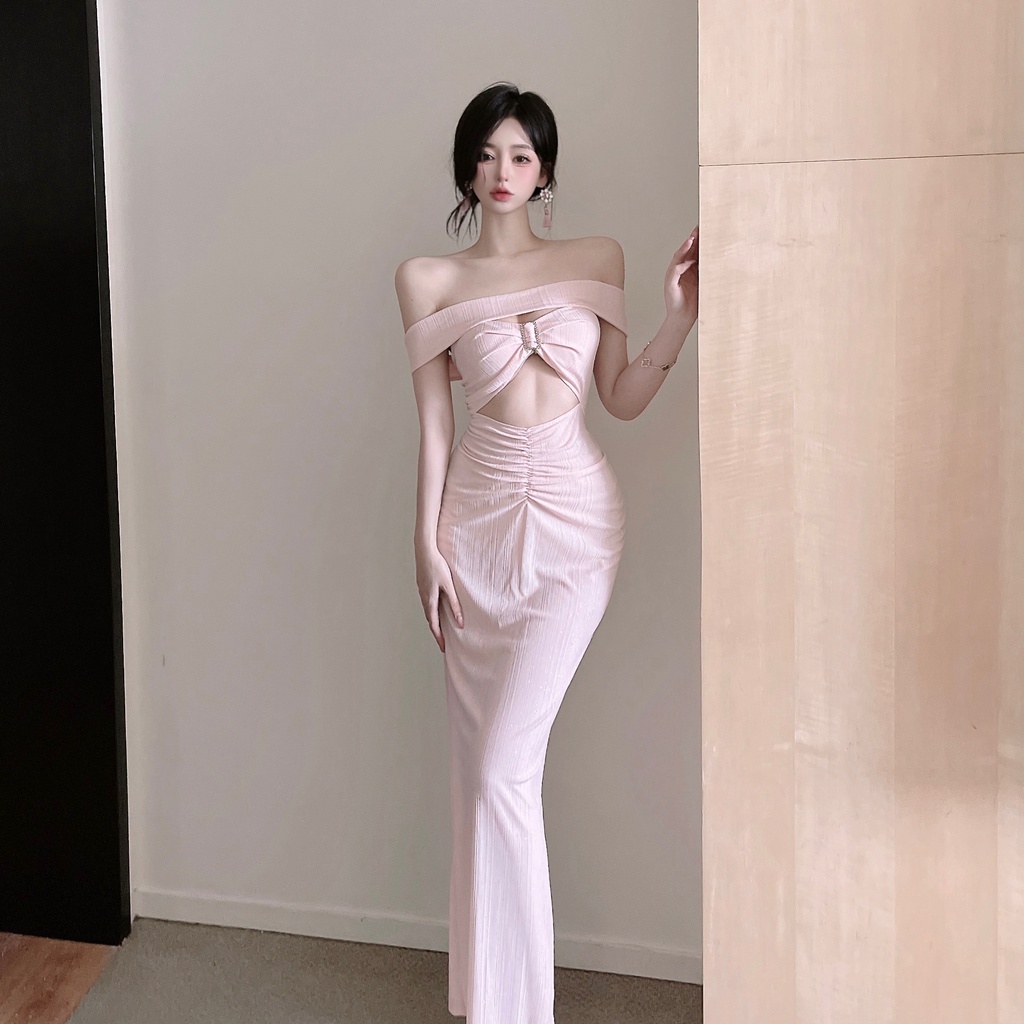 Đầm Ôm Hông Khoét Vai Quyến Rũ Màu Trơn Mới