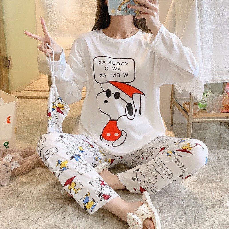 Đồ Bộ Thun Tay Dài Quảng Châu , Pijama Quần Dài , Đồ Mặc Nhà Họa Tiết Hoạt Hình ( kèm túi ) #hot trend #sieuregiasansale | BigBuy360 - bigbuy360.vn