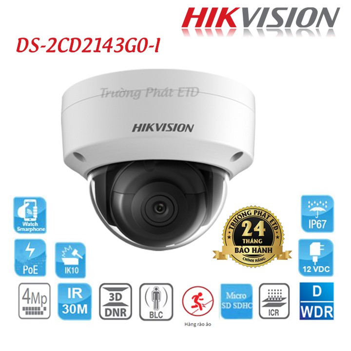 Camera IP Dome Hồng Ngoại 4.0 Megapixel HIKVISION DS-2CD2143G0-I - Hàng Chính Hãng