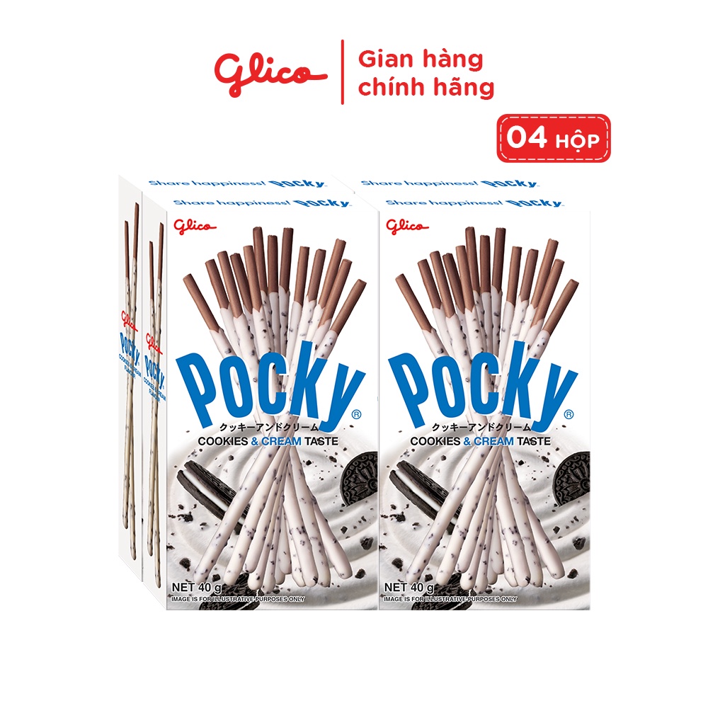 Combo 4 hộp Bánh snack que Glico Pocky Cookies & Cream phủ kem & bánh quy