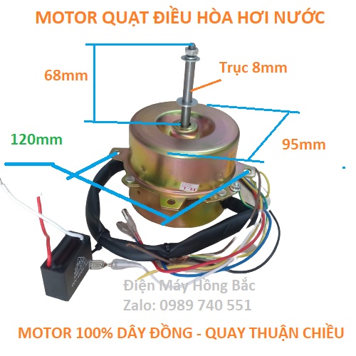 Motor quạt điều hòa hơi nước 60w trục 8mm tặng kèm tụ điện