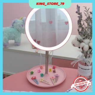 ⚡RẺ VÔ CÙNG⚡ Gương Tròn Trang Điểm Để Bàn Kèm Đèn LED Tiện Dụng - Gương Trang Điểm Có Đèn LED 3 Chế Độ Sáng