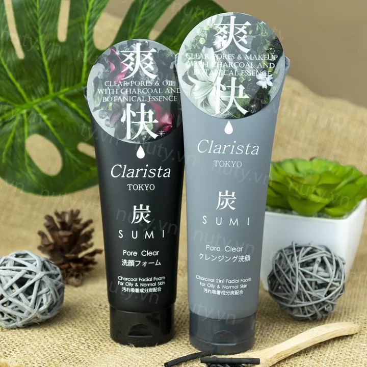 Sữa rửa mặt than hoạt tính tạo bọt Clarista Tokyo Sumi Nhật Bản 130g màu Xám