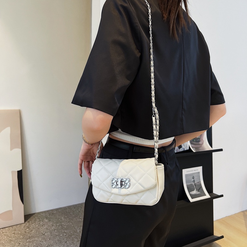 Túi đeo chéo JASMIN NOIR nắp lật họa tiết kẻ ô phối dây xích cho nữ