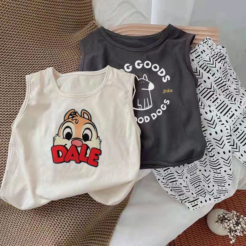 MNGRL Áo Ba Lỗ Cotton Phong Cách Hàn Quốc Mùa Hè Cho Trẻ Em