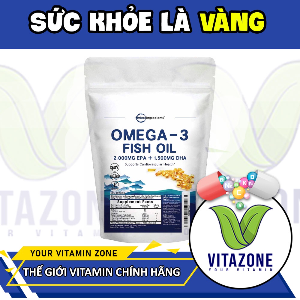 Viên uống dầu cá Micro Ingredient Omega 3 hàm lượng cao 3500mg siêu tiết kiệm - 300 viên