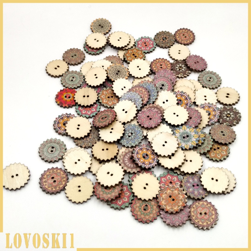 [LOVOSKI1]100 Pieces Painted Gear Wood Buttons for Sewing Craft DIY Accessories 20mm