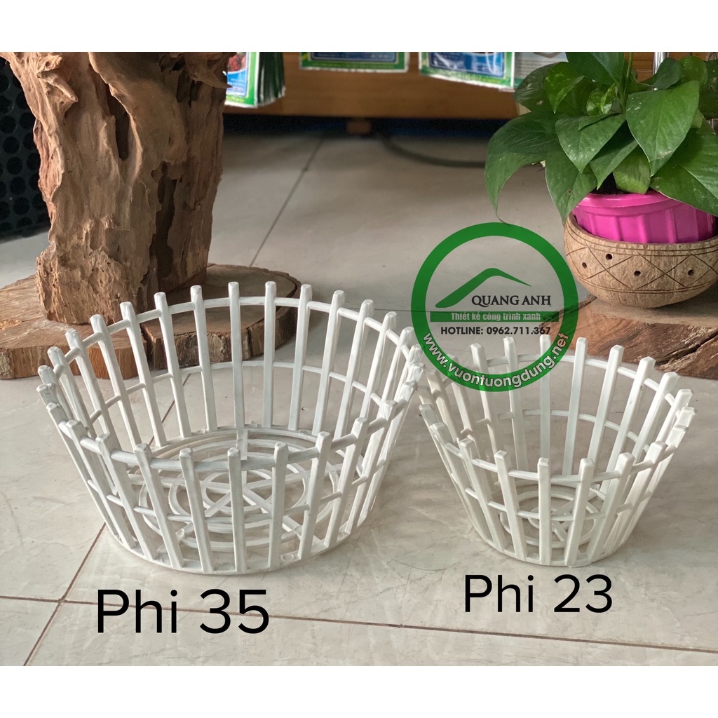 Chậu nhựa trồng lan giả gỗ có nan phụ đủ size màu trắng Vườn Quang Anh