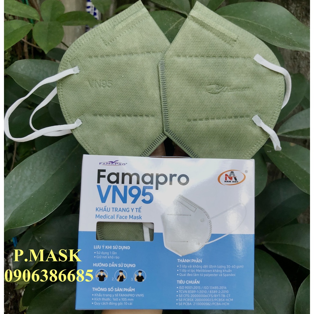 Khẩu trang VN95 FAMAPRO Nam Anh 10 cái/ hộp kháng khuẩn 7 màu Trắng / Xám / Đen / Xanh / Rêu / Hồng / Vàng Nhạt