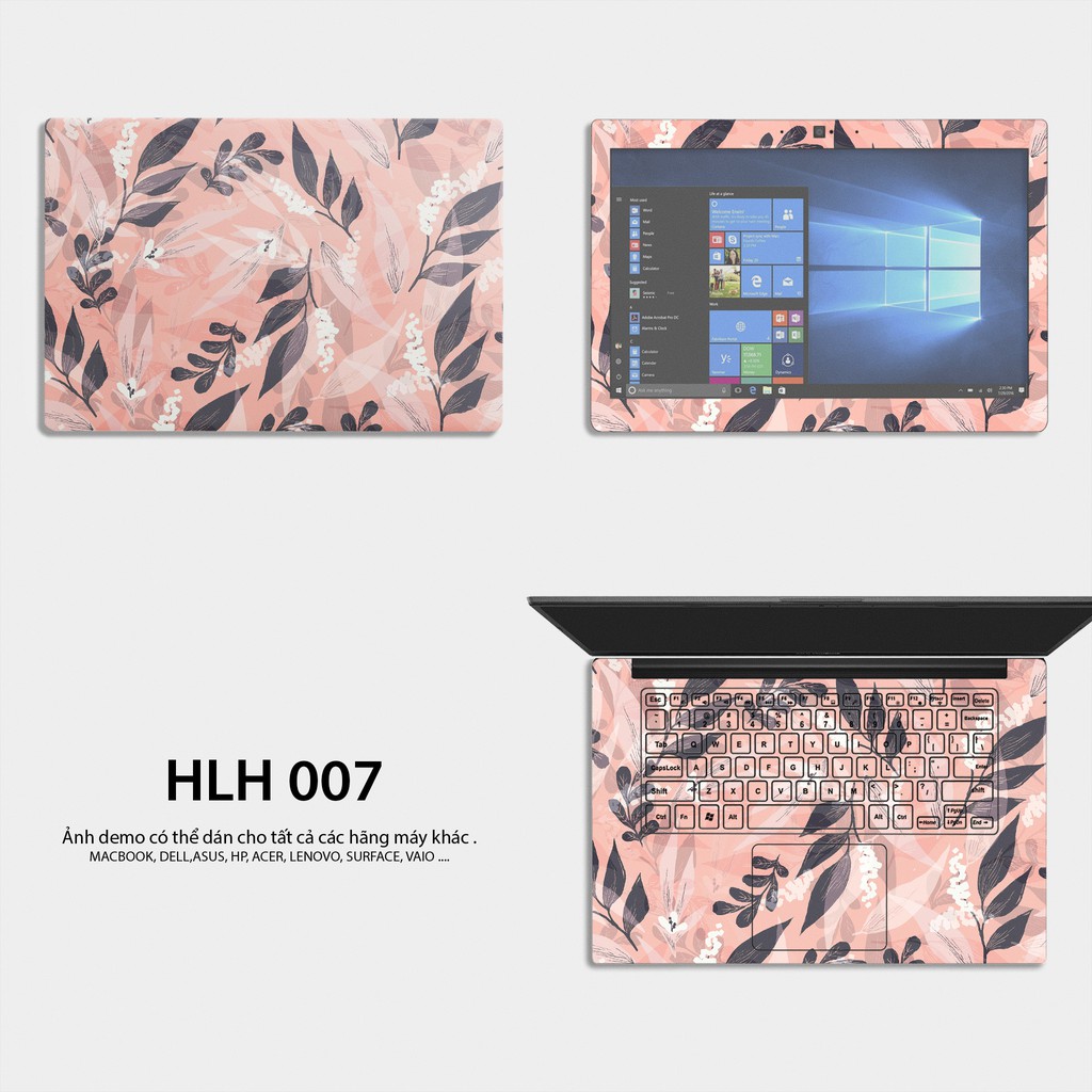 Miếng Dán Skin Laptop Mẫu FLORAL HLH 007 - Decal Dán có cho Dell, Hp, Asus, Lenovo, Acer, MSI, Surface,Vaio, Macbook