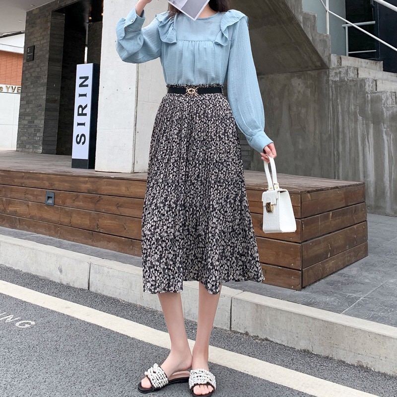 Chân váy dài silive chân váy hoa nhí xoè kiểu dáng xinh xắn, trẻ trung