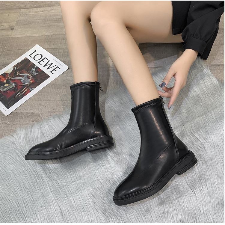 Bốt nữ da mềm WOMEN'S STORY boots lót nỉ khóa sau đế bằng 3 cm cao cấp boot cao cổ thời trang mùa đông W18