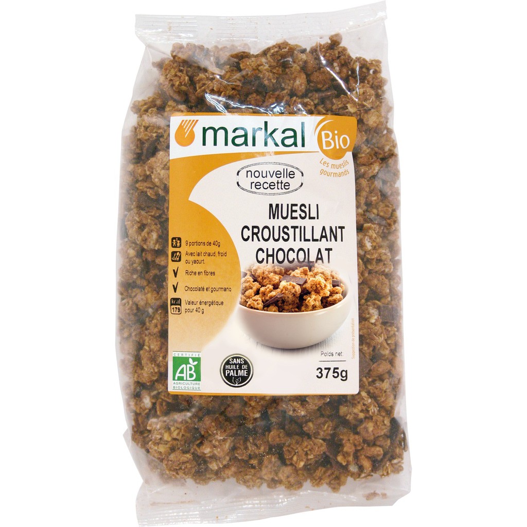 Ngũ cốc muesli giòn sô cô la hữu cơ 375g - Markal