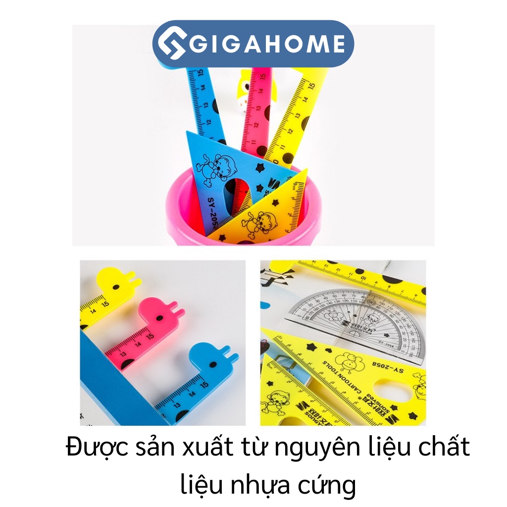 Bộ 4 Thước Kẻ Học Sinh GIGAHOME Đo Góc, Đo Độ Hình Hươu Cao Cổ Đáng Yêu 9110