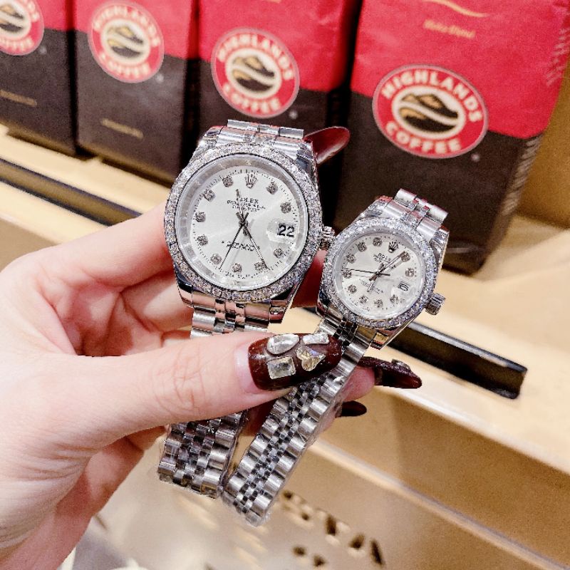 CẶP Đồng hồ nam nữ ʀ.ᴏʟᴇx máy pin - case 28mm 42mm
