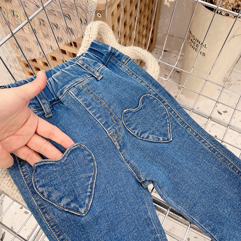 Quần Dài Denim Ống Loe Phong Cách Hàn Quốc Thời Trang Mùa Thu Mới Cho Bé Gái