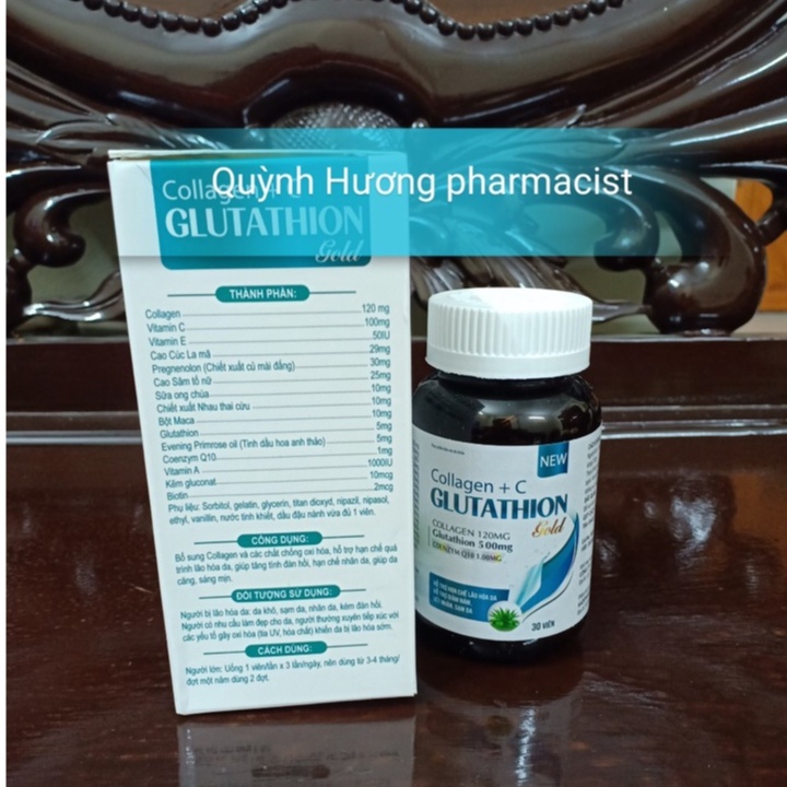 Viên uống COLLAGEN +C GLUTATHION GOLD lọ 30 viên giúp đẹp da,cải thiện suy giảm nội tiết tố nữ