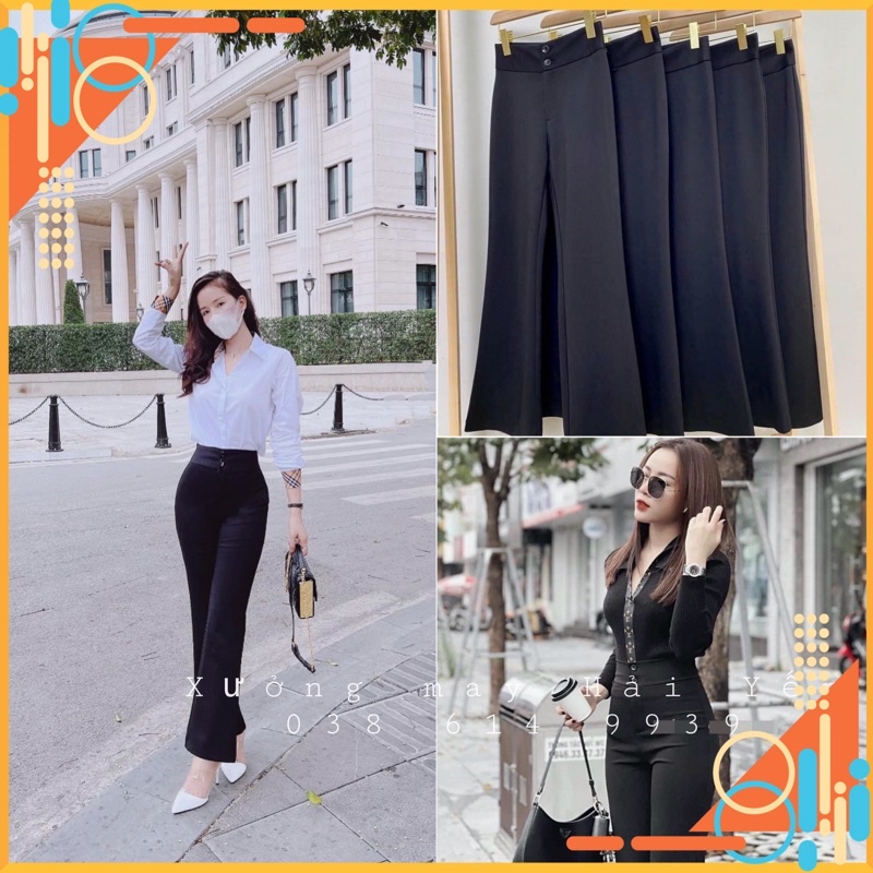 Sale 50%Quần ống loe 2 khuy chất umi siêu đẹp co dãn 4 chiều tôn dáng mã 440
