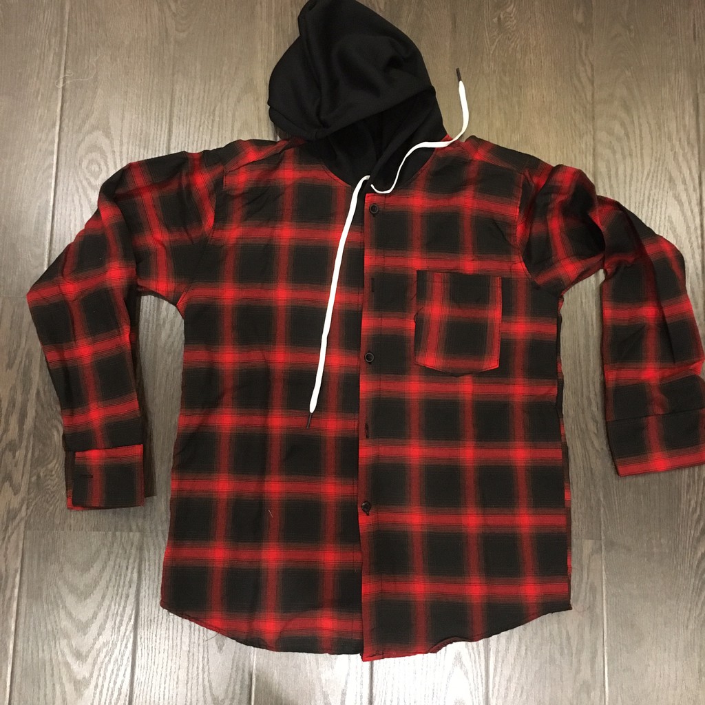 Áo Khoác Sơmi  Caro Mũ Đen OFF WHITE Có nón nỉ  Form chuẩn dưới 70kg ( Có ảnh thật ) | BigBuy360 - bigbuy360.vn