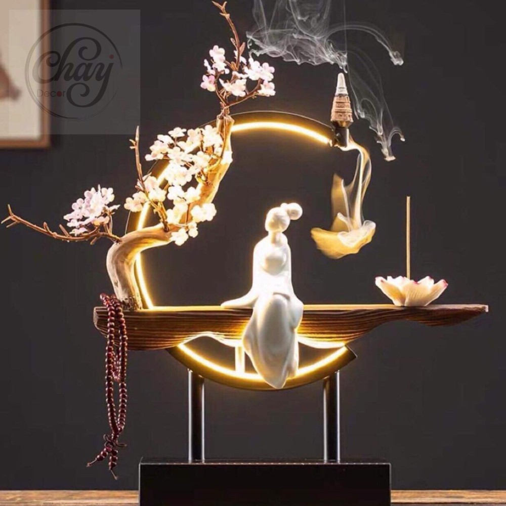 Đèn Thác Trầm Sen Trắng Thập Lý Đào Hoa Trang Trí Phòng Làm Việc Phòng Ngủ Phong Thủy - Chay Decor