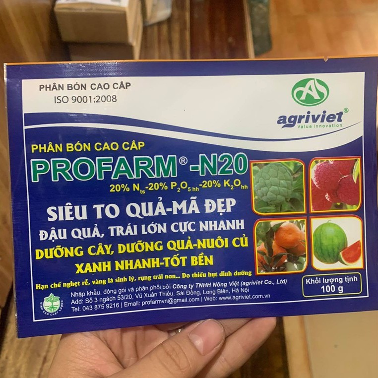 Phân Bón Lá  PROFARM NPK 20-20-20 (Gói 100g) - Siêu To Quả, Mã Đẹp, Đậu Quả, Trái Lớn Nhanh