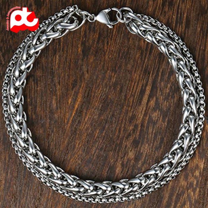 Lắc tay nam titan cao cấp rẻ đẹp sợi dừa thời trang 2 sợi cá tính thép không gỉ PT JEWELRY màu trắng PTLTNA09