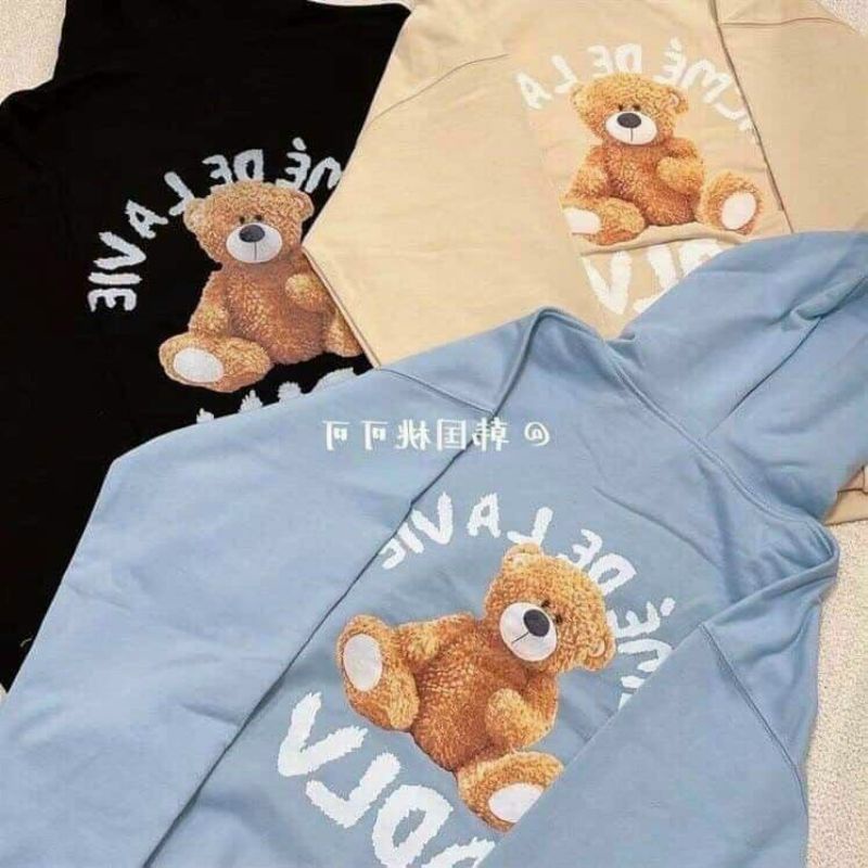 Hodie nỉ ngoại unisex nam nữ in gấu cute 2 mặt