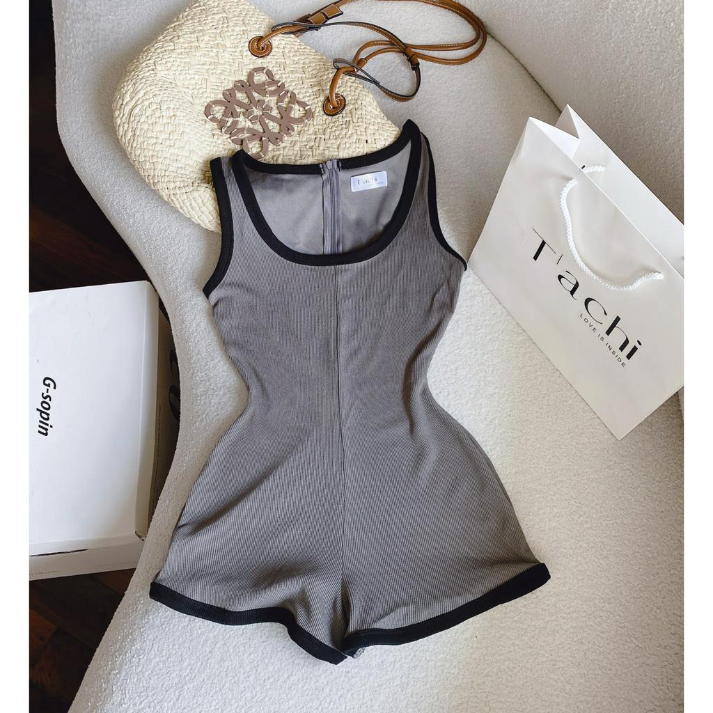 JUMPSUIT GÂN XÁM VIỀN ĐEN SHORT