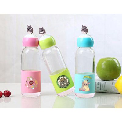 Bình nước totoro lá cây 400ml BNCI13 thuỷ tinh bình nước cute chai nước dễ thương