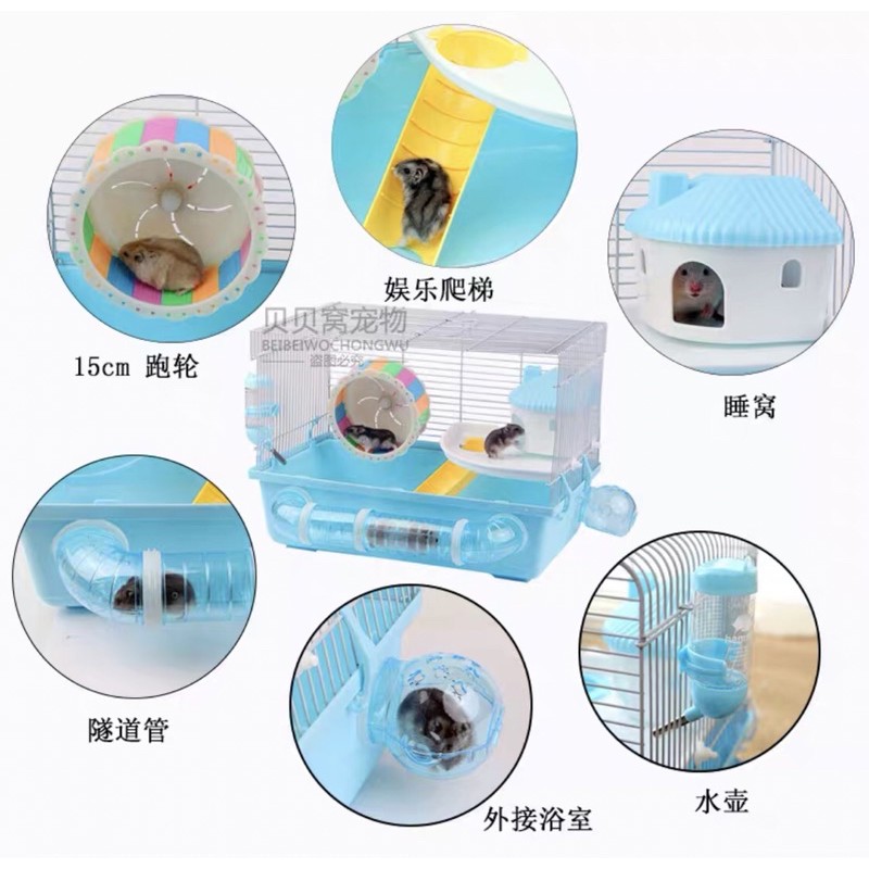 Lồng nuôi hamster, lồng bigsize ống nối ngang, nhà tổ ong rời. Lồng nhà máy 47cm khay cao