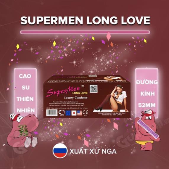 Bao cao su Super Men Long Love có gai kéo dài thời gian 120 cái mùi bạc hà tươi mát 👌