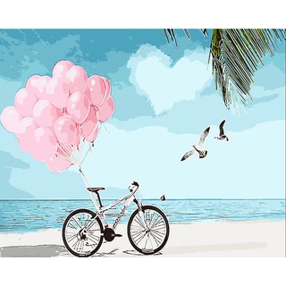 Tranh sơn dầu số hóa tự tô màu theo số có khung - [159] XE ĐẠP TÌNH YÊU (40*50)