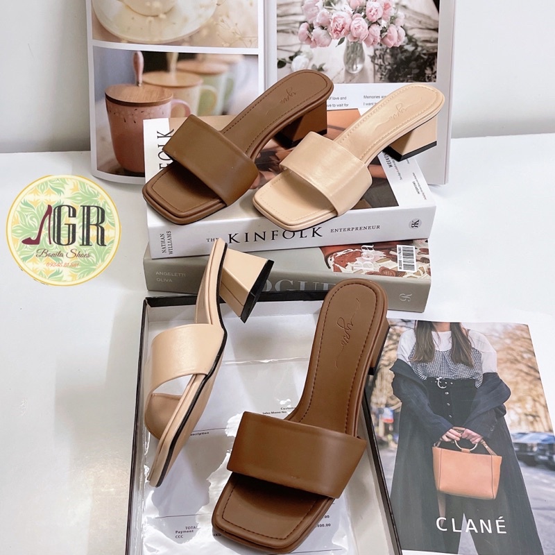 Guốc quai bản đắp mũi da mềm gót cao 5cm (hàng đẹp)