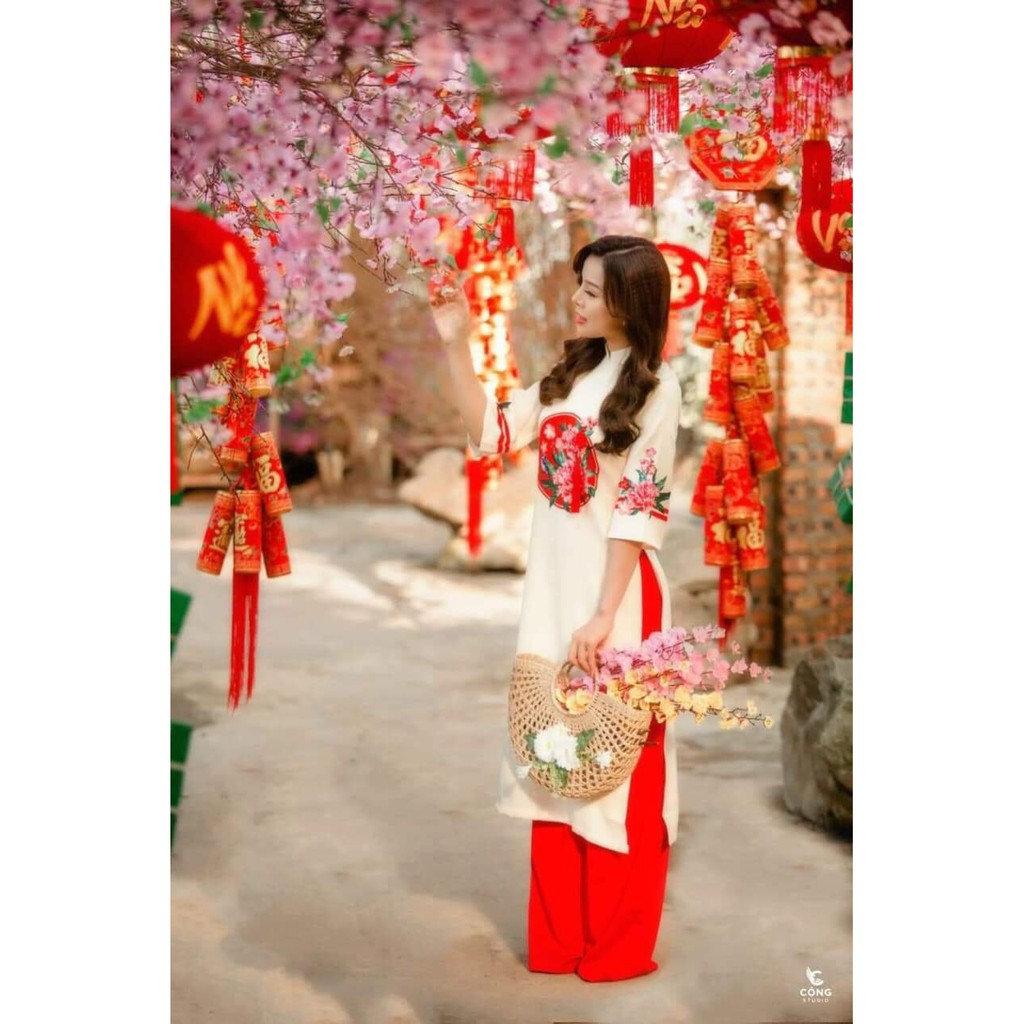 [Hàng may tại nhà]Sét 3 Món Áo Dài Cách Tân Mới - Quần - Kèm Mấn. | BigBuy360 - bigbuy360.vn