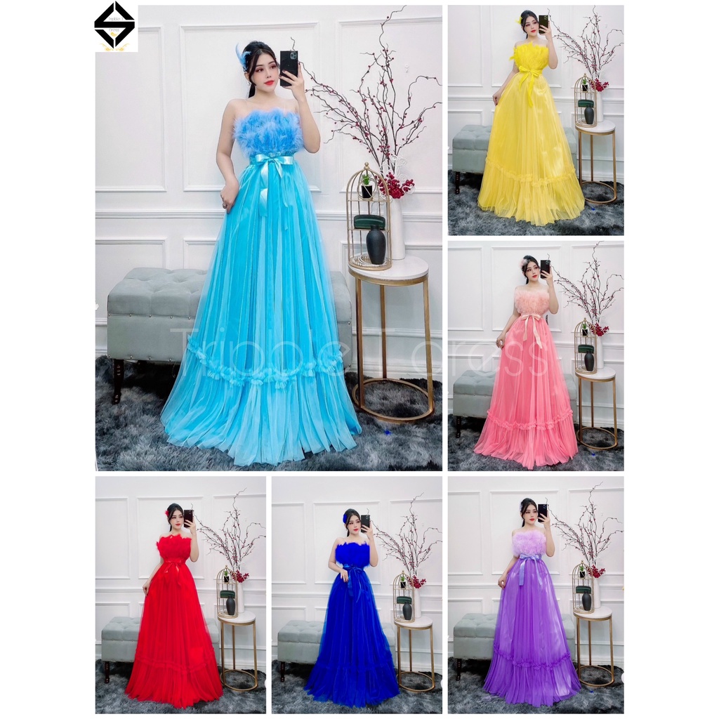 Đầm dự tiệc phối lông ngỗng TRIPBLE T DRESS -size M/L - MS131Y