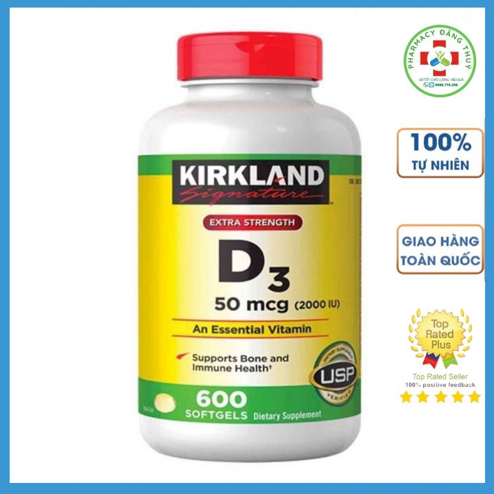 🌝 TÁCH LẺ 50 viên ❌🌻[HSD 01/2024] Viên Uống Kirkland Vitamin D3 2000IU 50 Viên🌝🌻