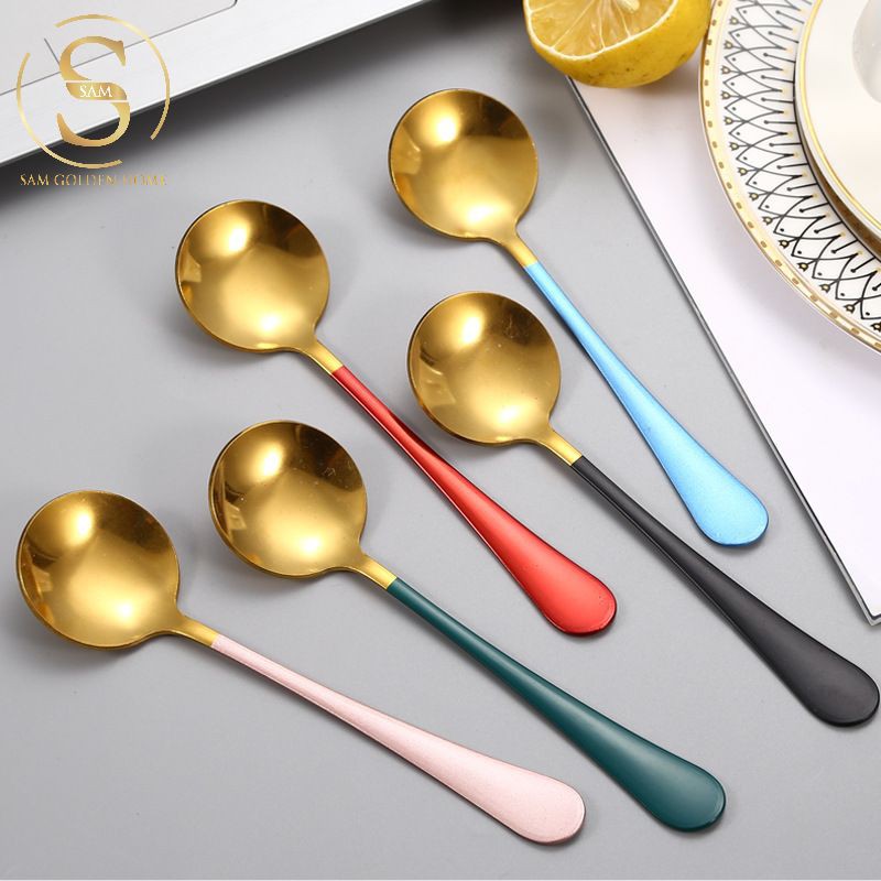 Muỗng Thìa Ăn Cơm Inox 304 Cao Cấp Không GỈ Vàng Windsor Gold Cán Màu
