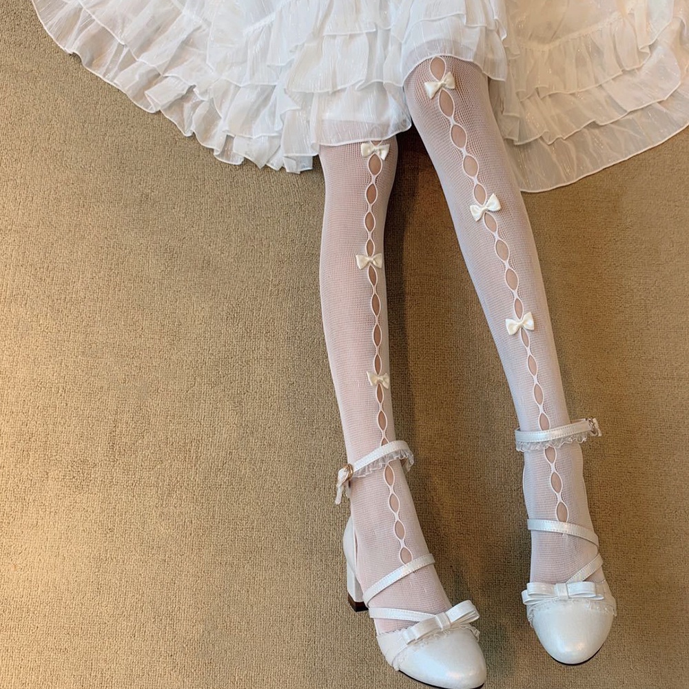 Quần Tất Lưới Co Giãn Đính Nơ Phong Cách Lolita Thời Trang Quyến Rũ Cho Nữ