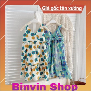 Váy maxi hở lưng cột nơ đi biển cho bé gái