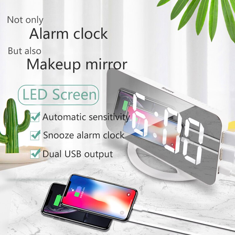 Đồng Hồ Báo Thức Kỹ Thuật Số Mặt Gương Led Để Bàn Trang Trí Nội Thất