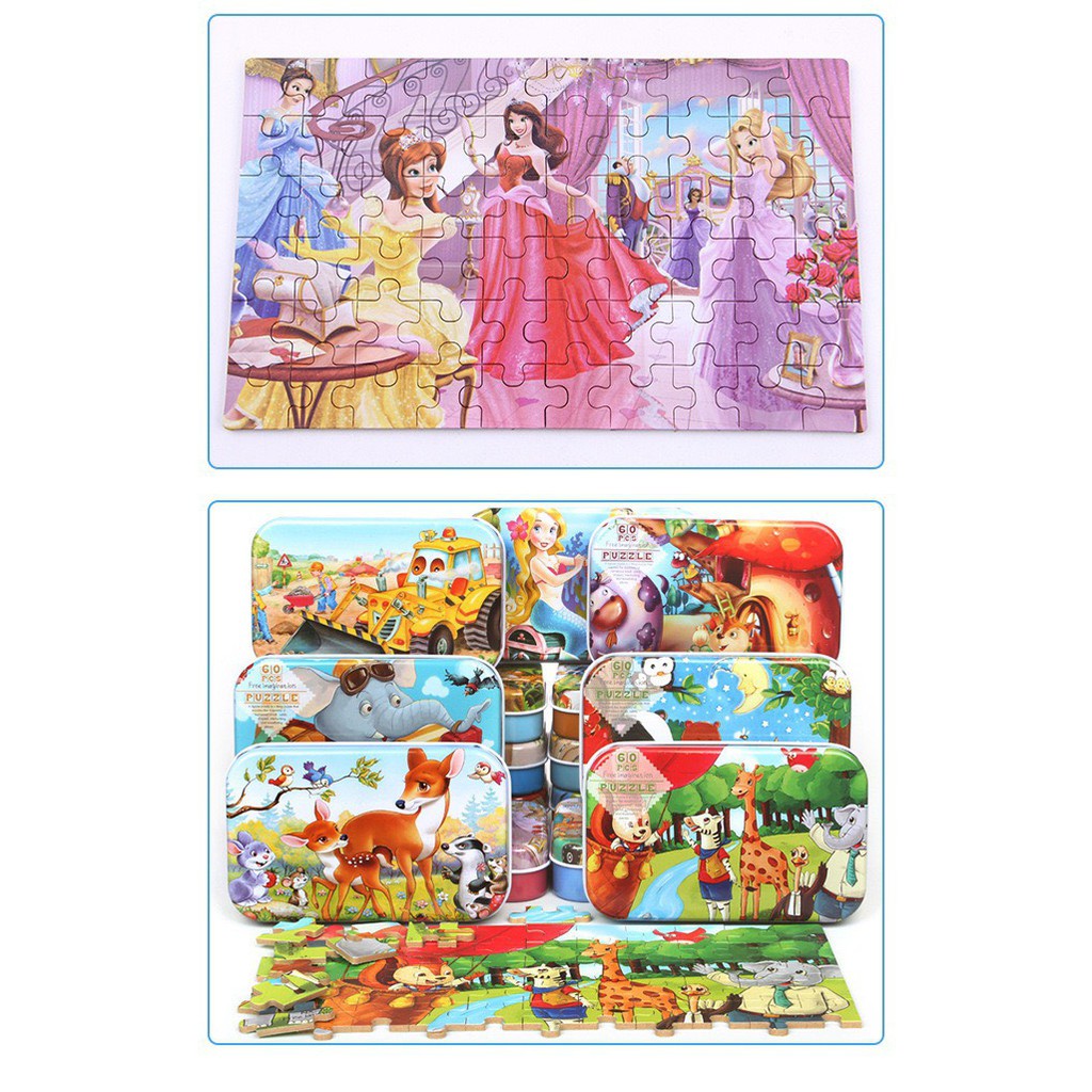 Bộ Tranh Ghép puzzle 60 Mảnh Trong Hộp Sắt cao cấp co bé