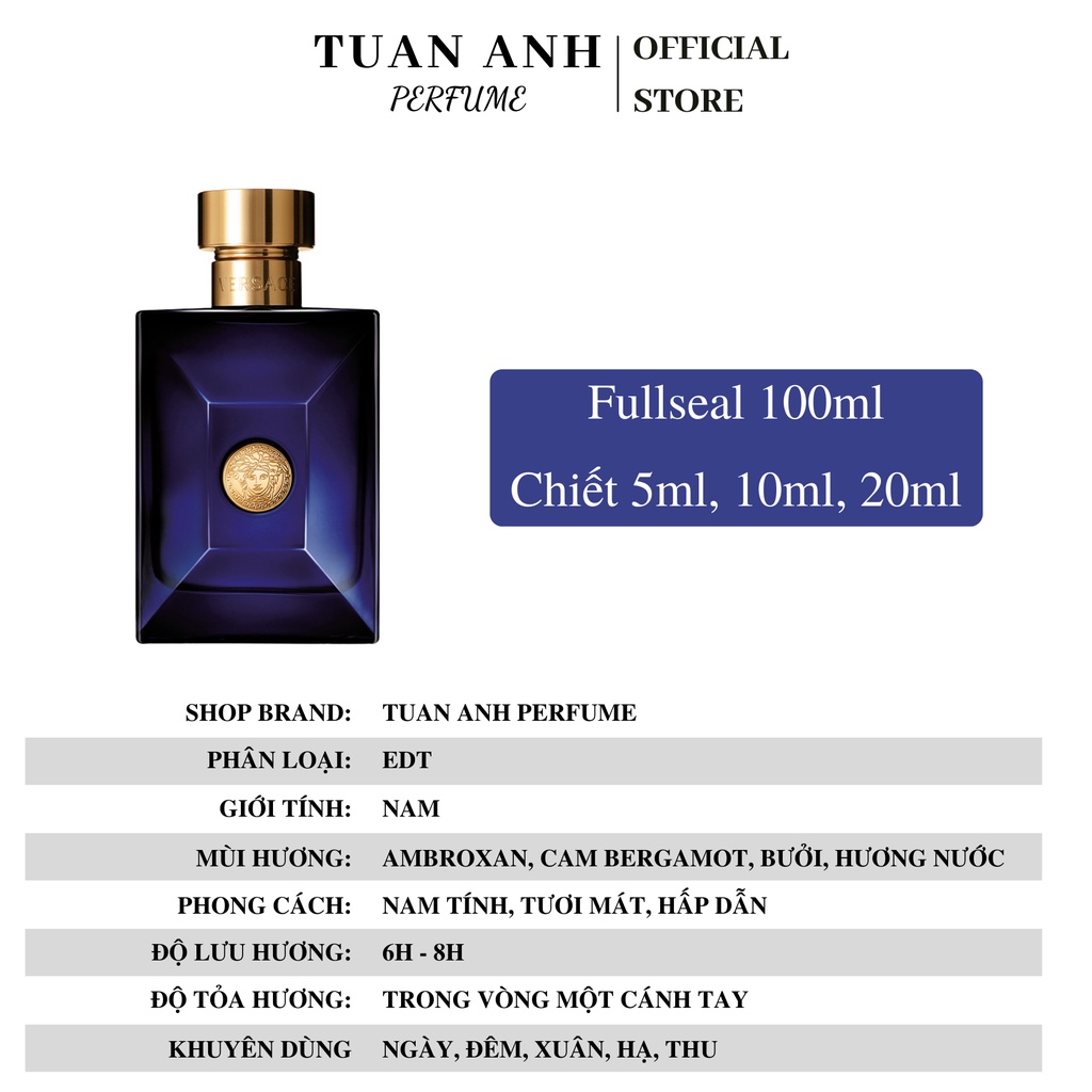 Nước hoa nam chính hãng thơm lâu Versace Pour Homme Dyland Blue EDT mẫu thử cao cấp TUANANHPERFUME